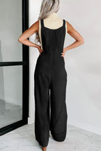Load image into Gallery viewer, Black Textured Button Strap Wide Leg Jumpsuit
