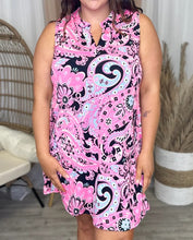 Load image into Gallery viewer, VNeck Pink &amp; Black Paisley Dress
