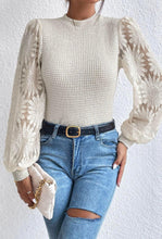 Load image into Gallery viewer, Cream Lace Sleeve Waffle Knit Top
