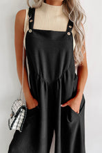 Load image into Gallery viewer, Black Textured Button Strap Wide Leg Jumpsuit
