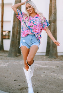 Pink Floral VNeck Top