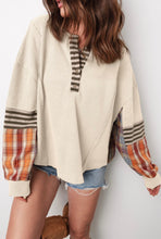 Load image into Gallery viewer, Parchment Waffle Knit Plaid Accents Top
