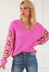 Pink Crochet Sleeve Sweater