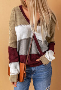 Wine & Tan Colorblock Sweater