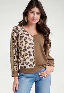 Leopard Waffle Contrast Top