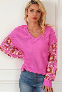 Pink Crochet Sleeve Sweater