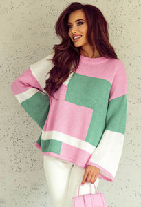 Pink and Green Colorblock Sweater