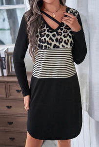 Black Leopard Stripe Dress