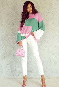 Pink and Green Colorblock Sweater