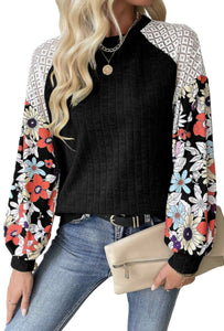 Black Floral Sleeve Top