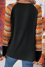 Load image into Gallery viewer, Black with Orange Mixed Print Sleeves Top
