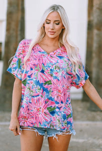 Pink Floral VNeck Top
