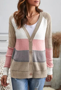 Pink and Neutrals Colorblock Cardigan