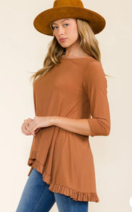 Clay Ruffle Bottom High Low Tunic