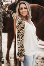 Load image into Gallery viewer, Waffle Knit Leopard Sleeve Top
