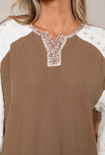 Load image into Gallery viewer, Brown Raised Ribbed Mixed Media Top
