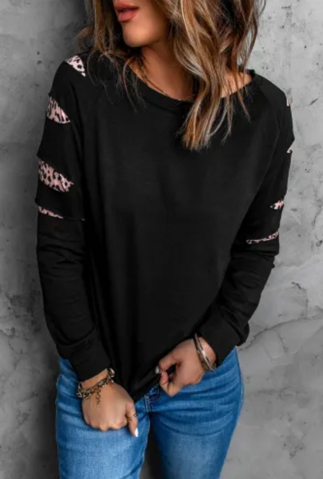 Black Leopard Accent Sweatshirt