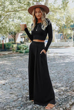 Load image into Gallery viewer, 2Piece Wide Leg Ribbed Set- Black
