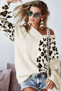 Beige Leopard Colorblock Sweater