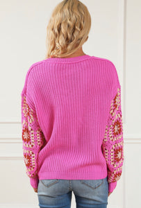 Pink Crochet Sleeve Sweater