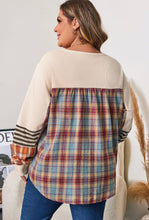 Load image into Gallery viewer, Parchment Waffle Knit Plaid Accents Top
