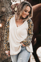 Load image into Gallery viewer, Waffle Knit Leopard Sleeve Top
