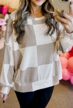 Load image into Gallery viewer, Beige Tones Check Waffle Knit Top
