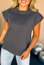 Load image into Gallery viewer, Dark Grey Studded Top
