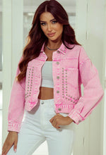 Load image into Gallery viewer, Studded Pink Denim Jacket
