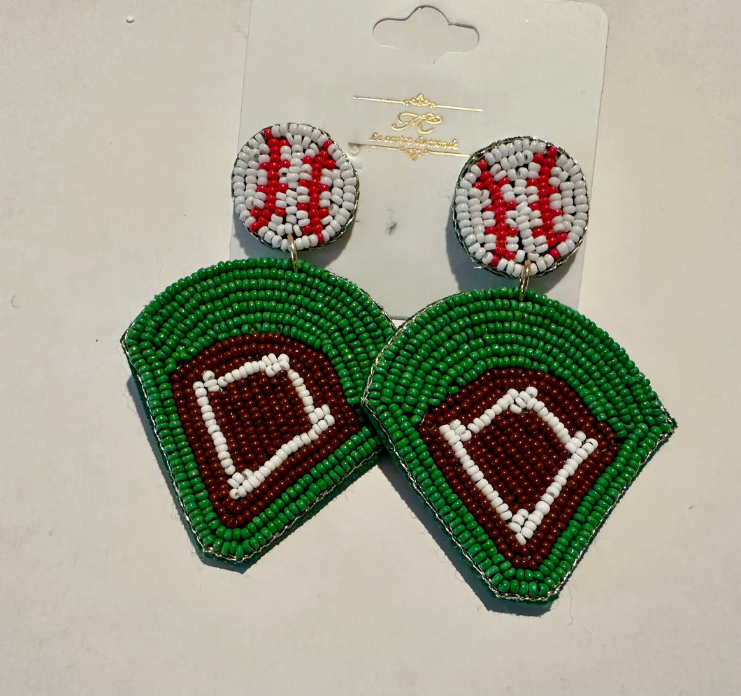 Baseball Field Seed Bead Earrings