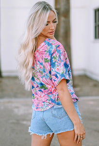 Pink Floral VNeck Top