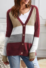 Load image into Gallery viewer, Red VNeck Colorblock Cardigan
