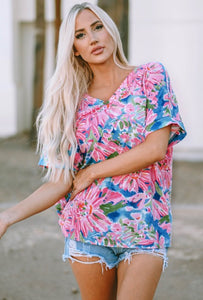 Pink Floral VNeck Top