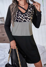 Load image into Gallery viewer, Black Leopard Stripe Dress
