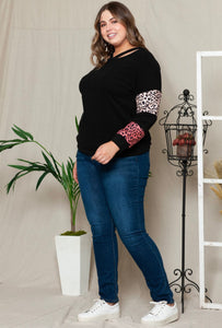 Leopard Sleeve Accent Top