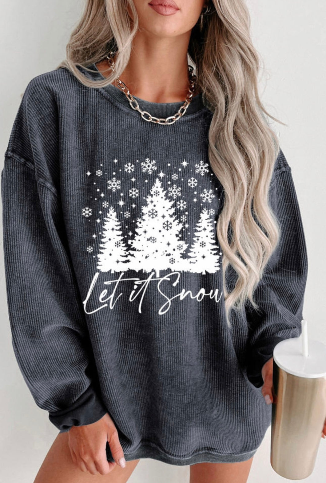 Let It Snow Ribbed Sweatshirt
