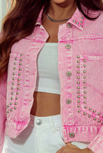 Load image into Gallery viewer, Studded Pink Denim Jacket

