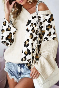 Beige Leopard Colorblock Sweater