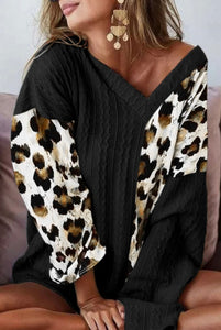 Black Leopard Colorblock Sweater