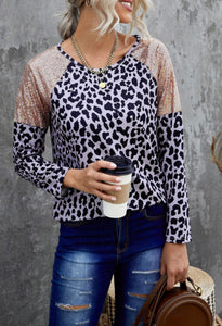 Sequin Shoulder Leopard Top