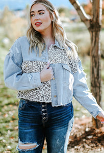 Leopard Accent Denim Jacket