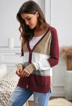 Load image into Gallery viewer, Red VNeck Colorblock Cardigan
