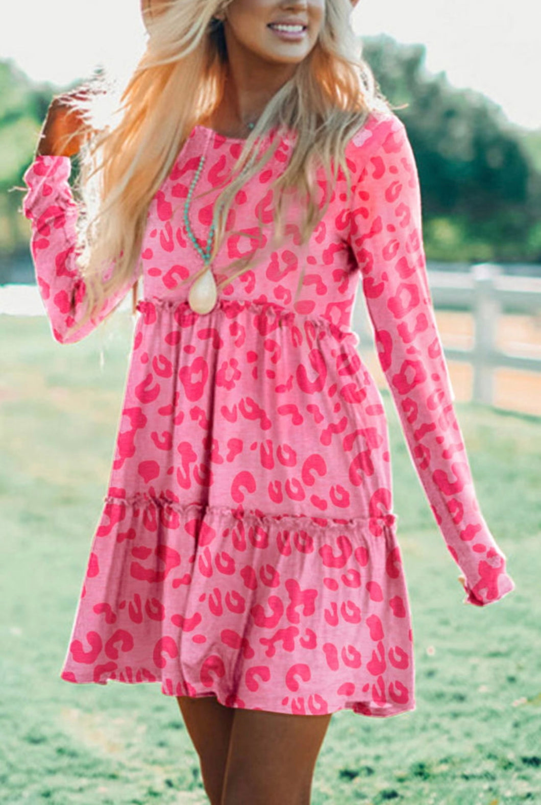 Pink Leopard Tiered Dress