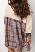 Load image into Gallery viewer, Parchment Waffle Knit Plaid Accents Top
