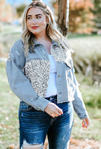 Leopard Accent Denim Jacket