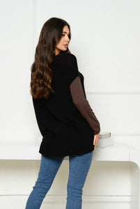 Stripe Sleeve Lace Up Top