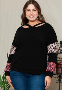 Leopard Sleeve Accent Top