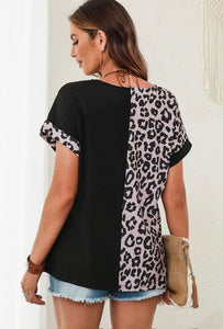 Black & Leopard Colorblock Top