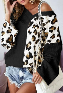 Black Leopard Colorblock Sweater