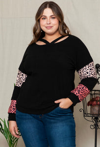 Leopard Sleeve Accent Top